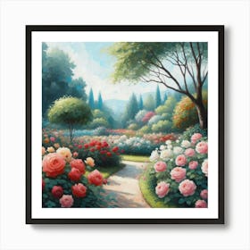 Roses In The Garden, Acrylic Style Painting 2 Art Print