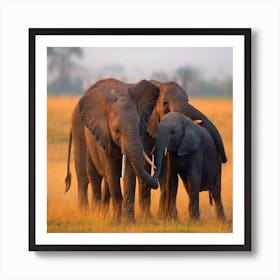 Three Elephants In The Grass Art Print