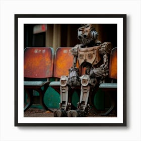 Robot Sitting On Bench 3 Art Print