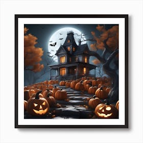 Halloween House With Pumpkins 8 Art Print