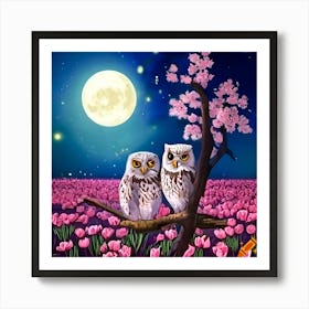 Owls In The Night Art Print