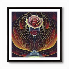 A rose in a glass of water among wavy threads 5 Art Print