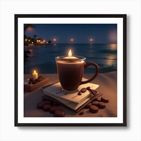 Cup Of Coffee and candles at night Art Print