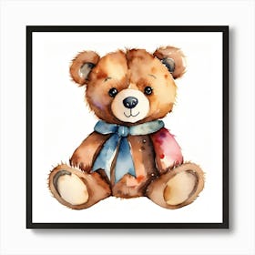 Teddy bear with blue ribbon  Art Print