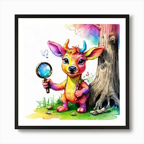 Colorful Deer With A Magnifying Glass Art Print