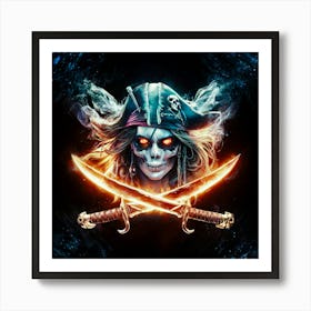 Pirate Skull with Flamed Blades Art Print