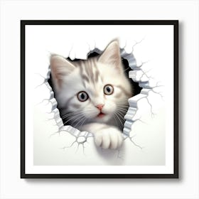 Kitten Peeking Out Of A Hole 1 Art Print