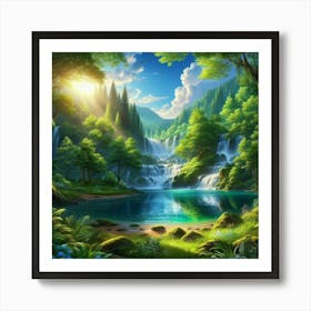 Waterfall In The Forest 45 Art Print