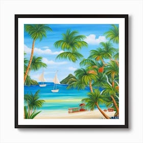 Sailboats On The Beach Art Print