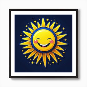 Lovely smiling sun on a blue gradient background 135 Art Print