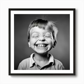 Black And White Portrait Of A Boy Laughing Art Print