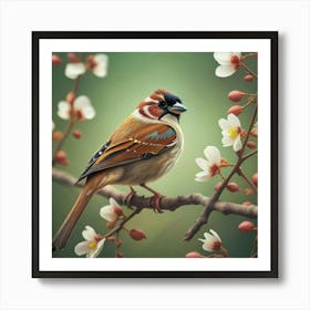 Sparrow In Bloom Art Print