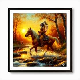 Native American Indian Crossing A Stream 5 Copy Art Print