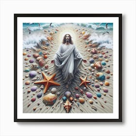 Jesus On The Beach Art Print