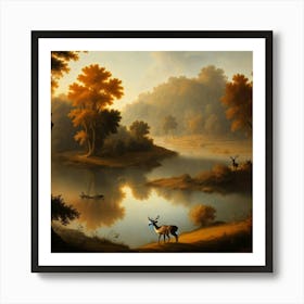 Deer By The Lake Art Print