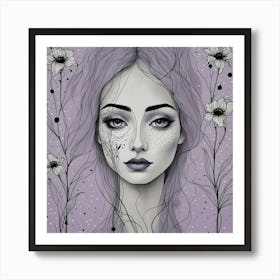 Portrait Of A Girl With Purple Hair Art Print