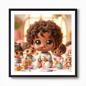 Girl With Dolls Art Print