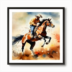 Cowboy Riding A Horse Art Print