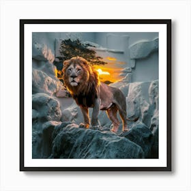 Lion In The Snow Art Print