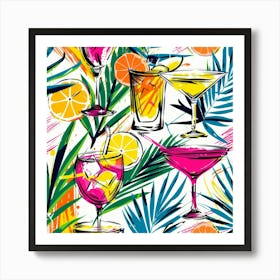 Seamless Pattern With Tropical Drinks 5 Art Print