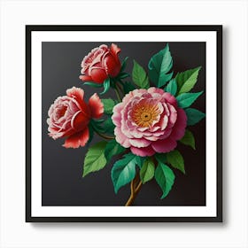 Roses On A Black Background Art Print