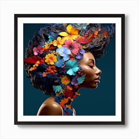 Portrait Of A Woman With Flowers In Her Hair Art Print