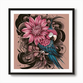 Parrot And Flower Art Print