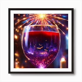 Wine Glass With Fireworks Art Print