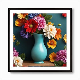 Colorful Flowers In A Vase 35 Art Print