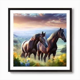 Two Horses In A Field 1 Art Print