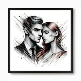 Young Couple -Abstract Line Art Illustration 168 Art Print