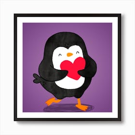 Penguin With Heart Art Print