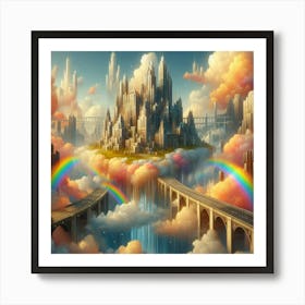 Floating City Made Of Clouds And Rainbows (2) Art Print