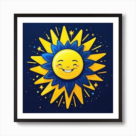 Lovely smiling sun on a blue gradient background 136 Art Print