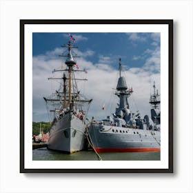 Two Warships Docked In The Harbor Art Print