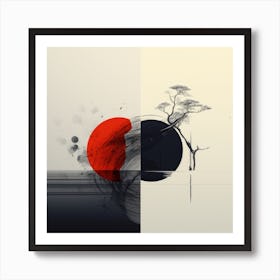 Minimalist Red Black Abstract 1 Art Print