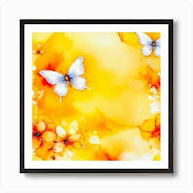 Yellow Flowers With Butterflies Art Print