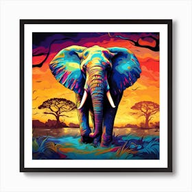 Elephant In The Sunset 5 Art Print