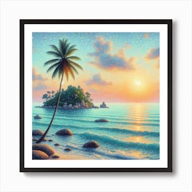 Lonely island with palm tree 1 Art Print