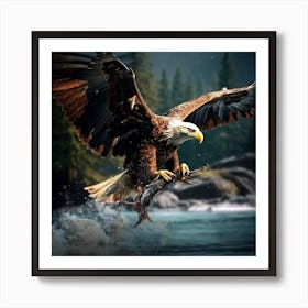 moment of Eagle Is Hunting A Fish Art Print