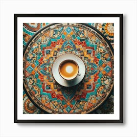 Coffee Cup On A Tiled Table 1 Art Print