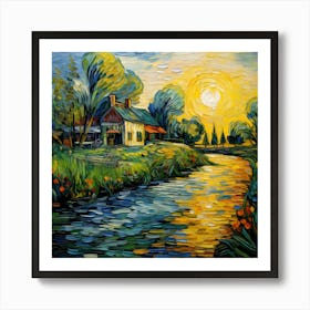 Surreal Waters: Impressionist Riverside Portrait Art Print