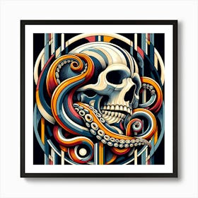 Skull And Octopus (art deco version) Art Print