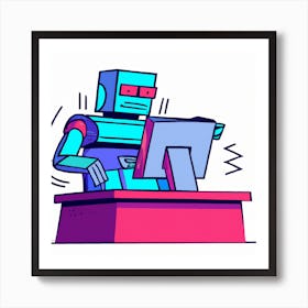 Robot on Computer 3 Art Print