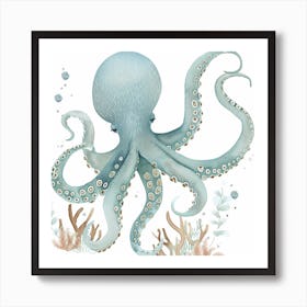 Sleepy Storybook Style Octopus Art Print