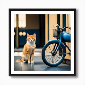 A Cat And A Bicycle Art Print