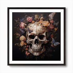 skull in flowers 1 Art Print