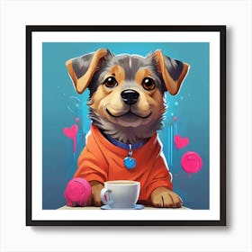 Dog With A Cup Of Coffee Art Print