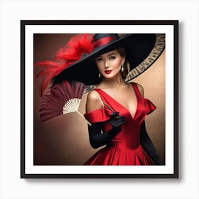 Victorian Woman In A Red Dress Art Print