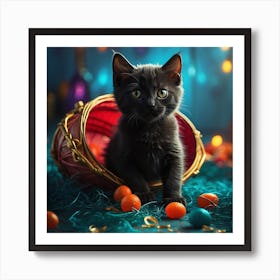 Cute Black Kitten In Easter Basket Art Print